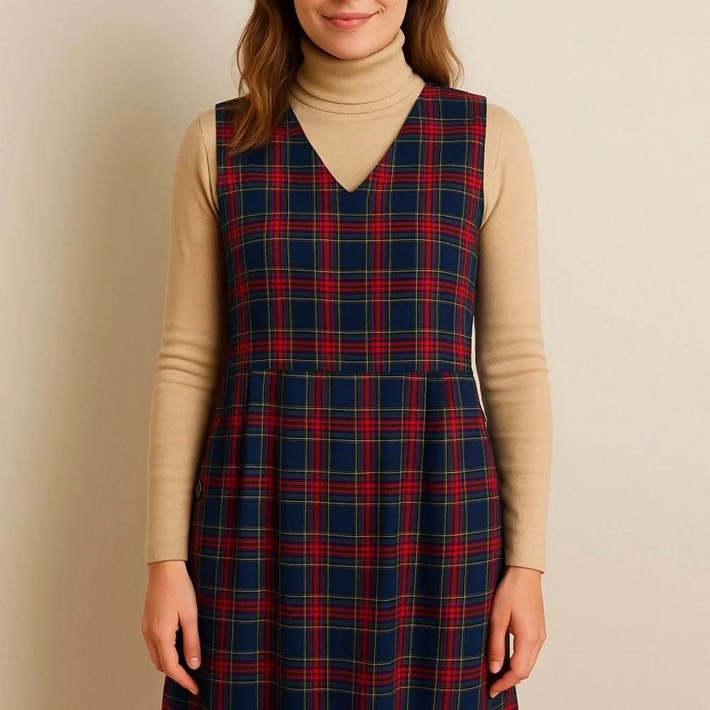 Vintage Hunts Point Plaid Sleeveless Jumper Dress - Picture 3 of 8